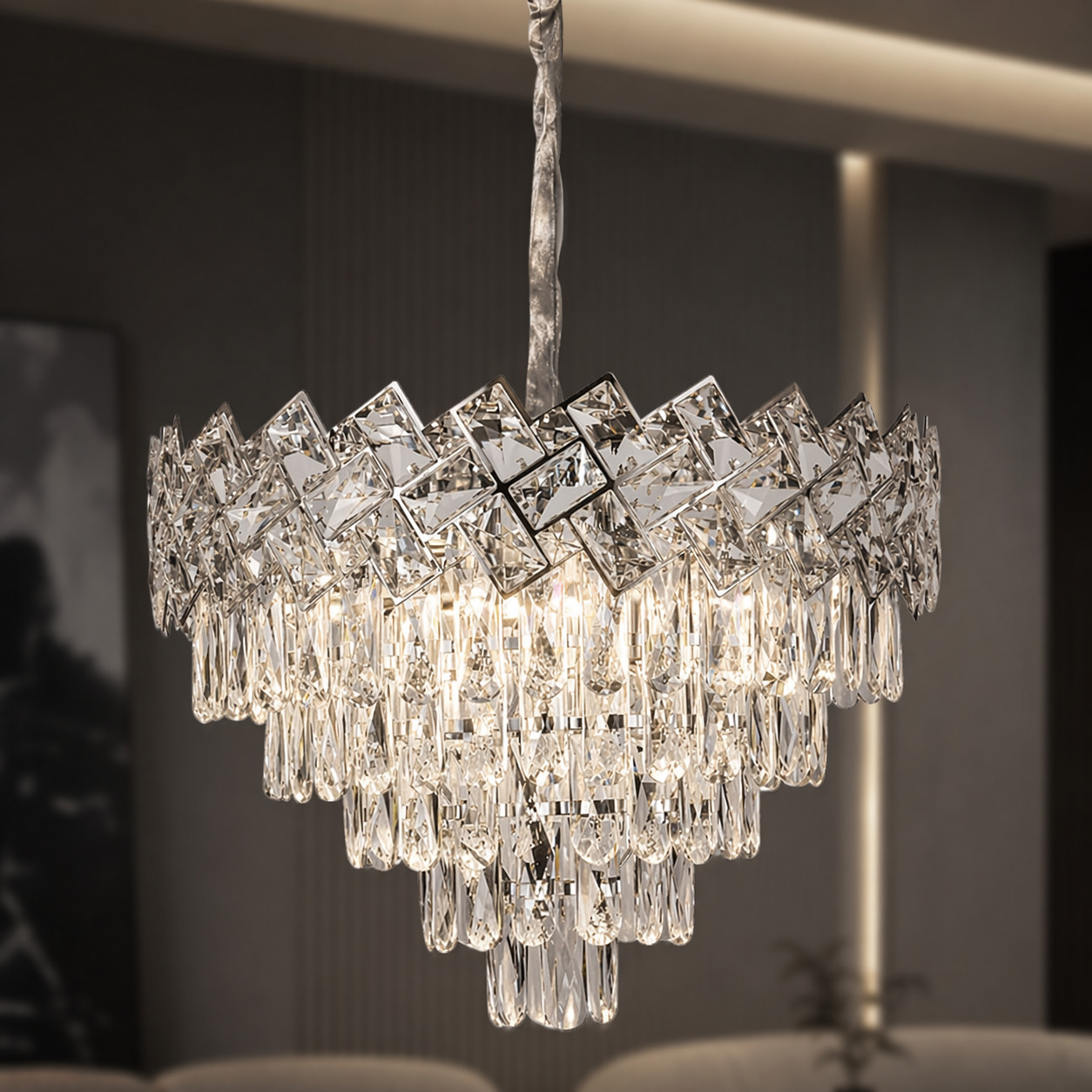 Candelabru Cristal, 50cm, 7 x E27, Argintiu