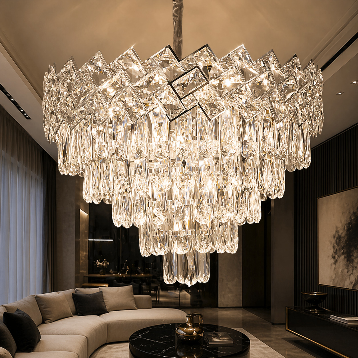 Candelabru Cristal, 50cm, 7 x E27, Argintiu