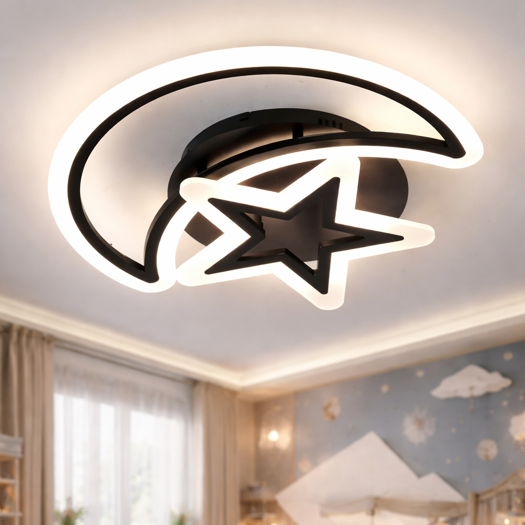Lustra LED Half Moon cu Telecomanda, 80W, Negru