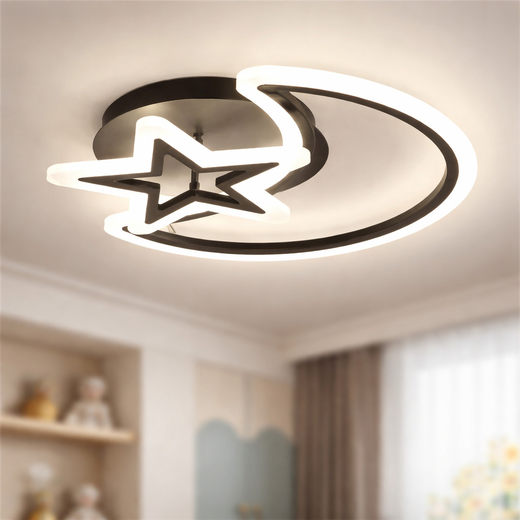 Lustra LED Half Moon cu Telecomanda, 80W, Negru