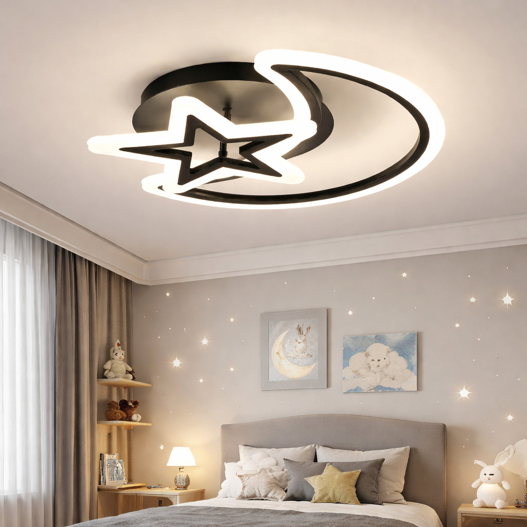 Lustra LED Half Moon cu Telecomanda, 80W, Negru