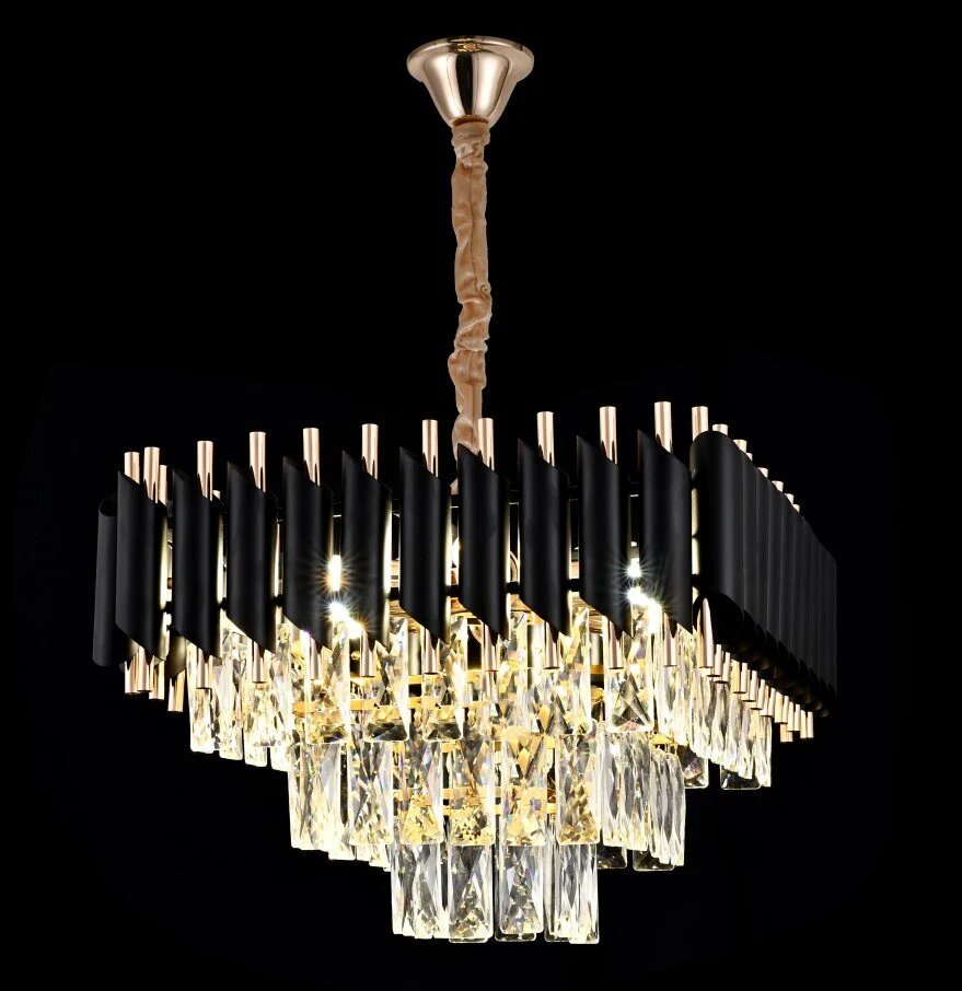 Candelabru Cristal, 50x50cm, 8 x E27, Negru/Auriu