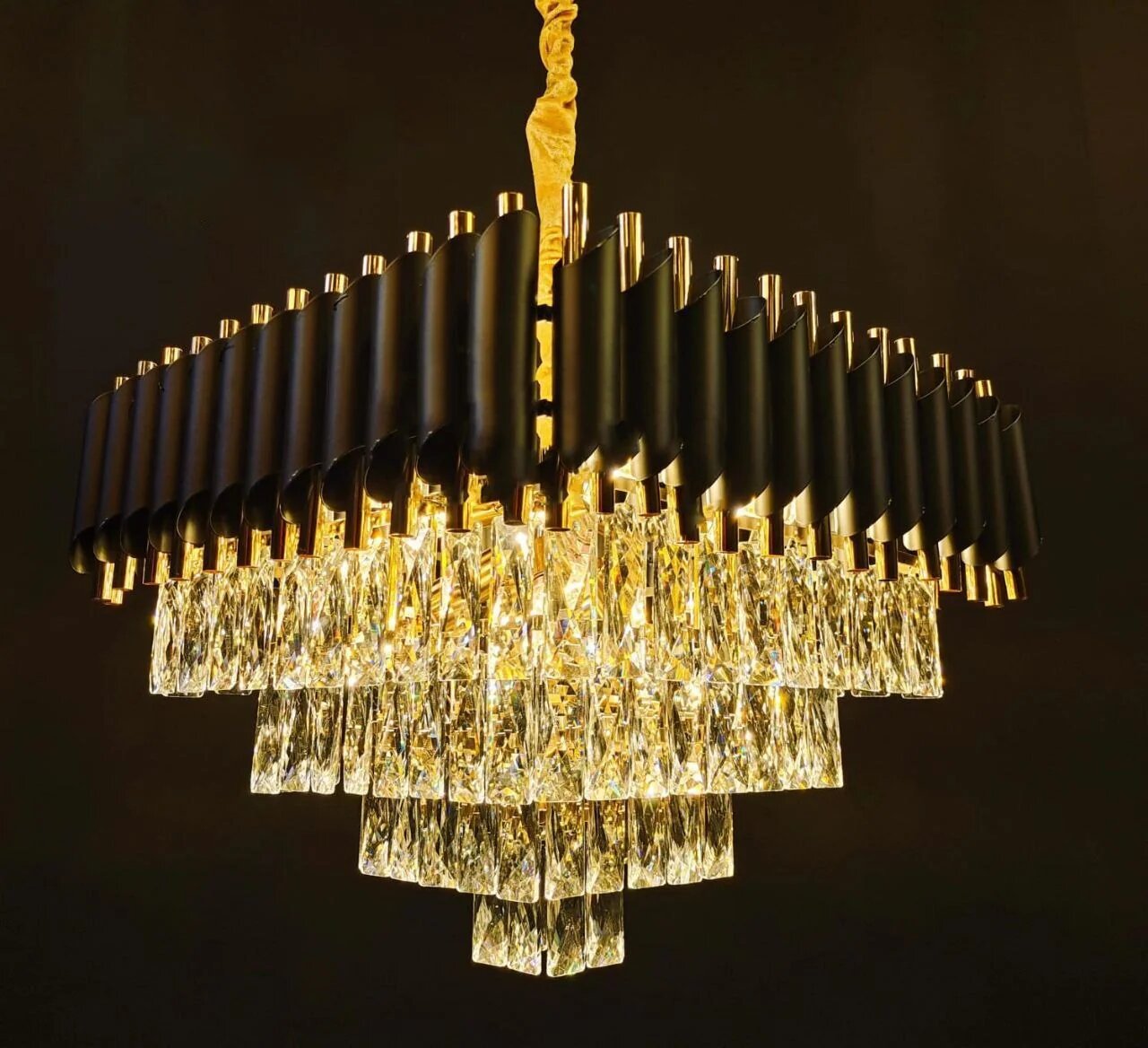 Candelabru Cristal, 60x60cm, 10 x E27, Negru/Auriu