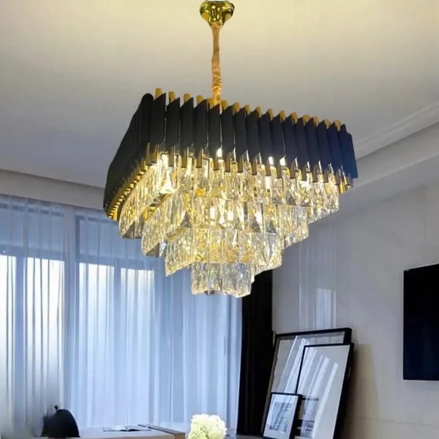 Candelabru Cristal, 60x60cm, 10 x E27, Negru/Auriu