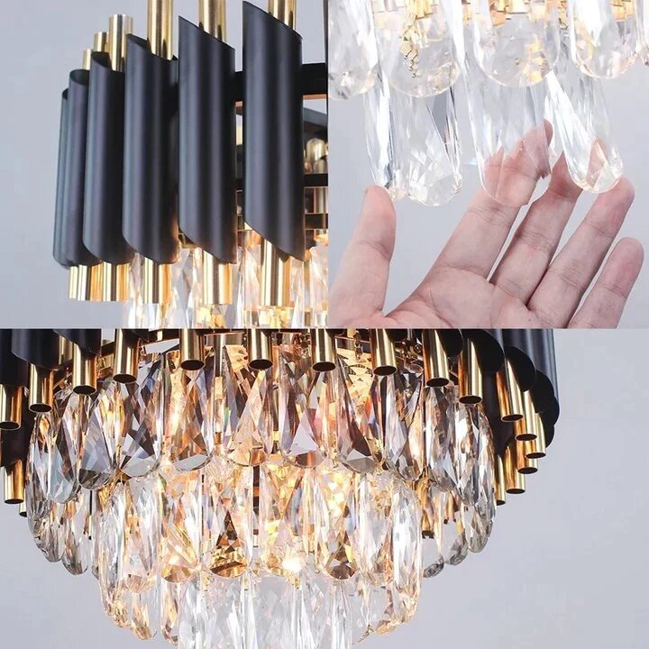 Candelabru Cristal, 40cm, 5 x E27, Negru/Auriu