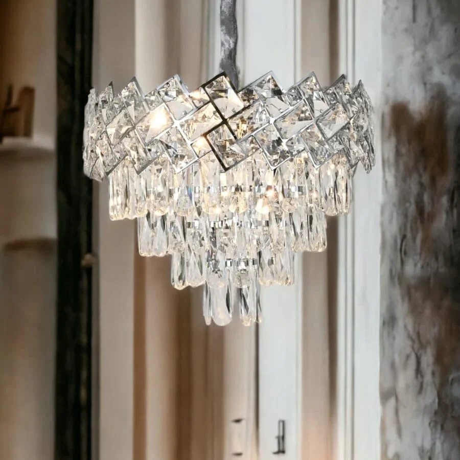 Candelabru Cristal, 30cm, 3 x E27, Argintiu