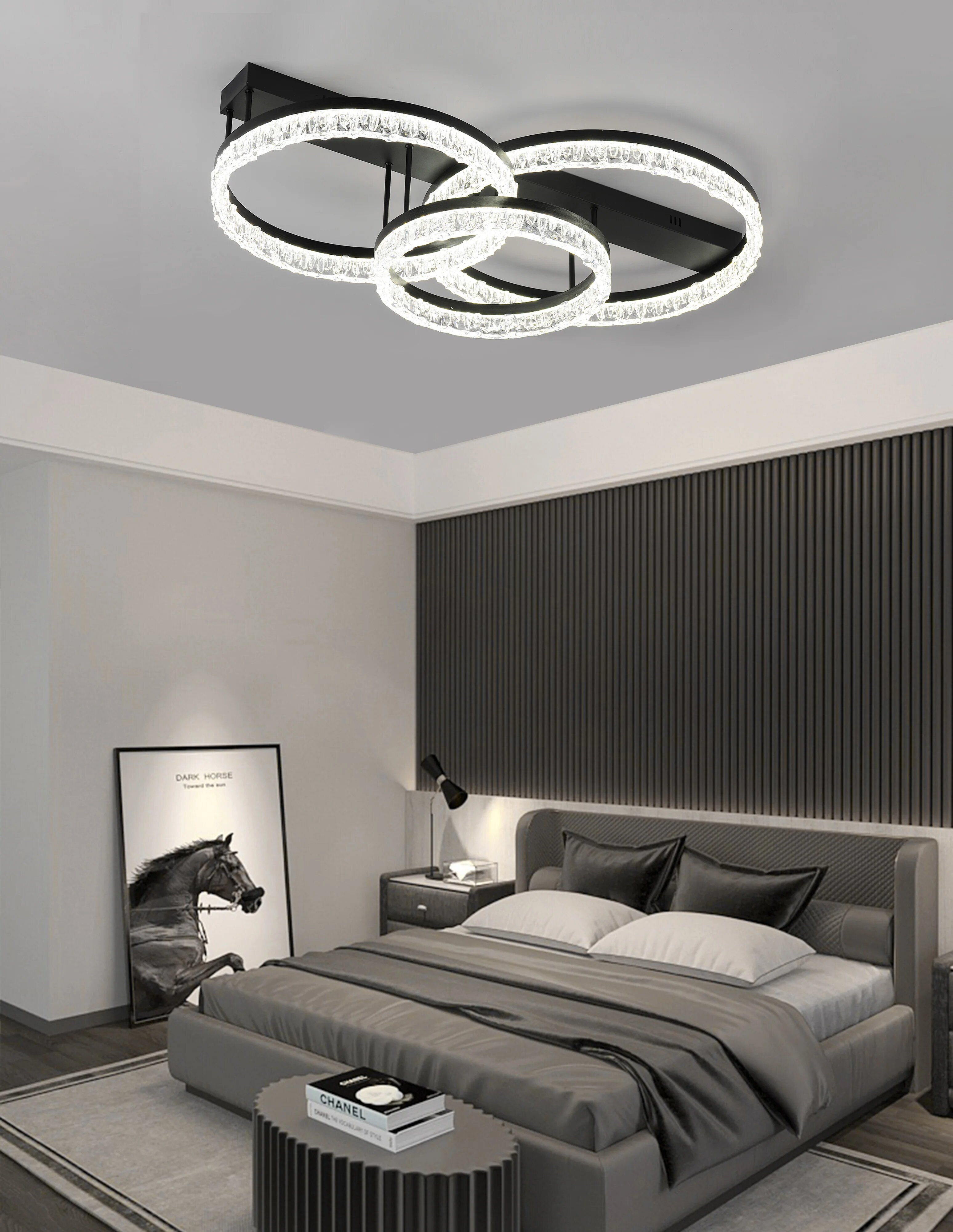 Lustra LED cu Telecomanda, 240W, 3 tipuri de lumina, Negru