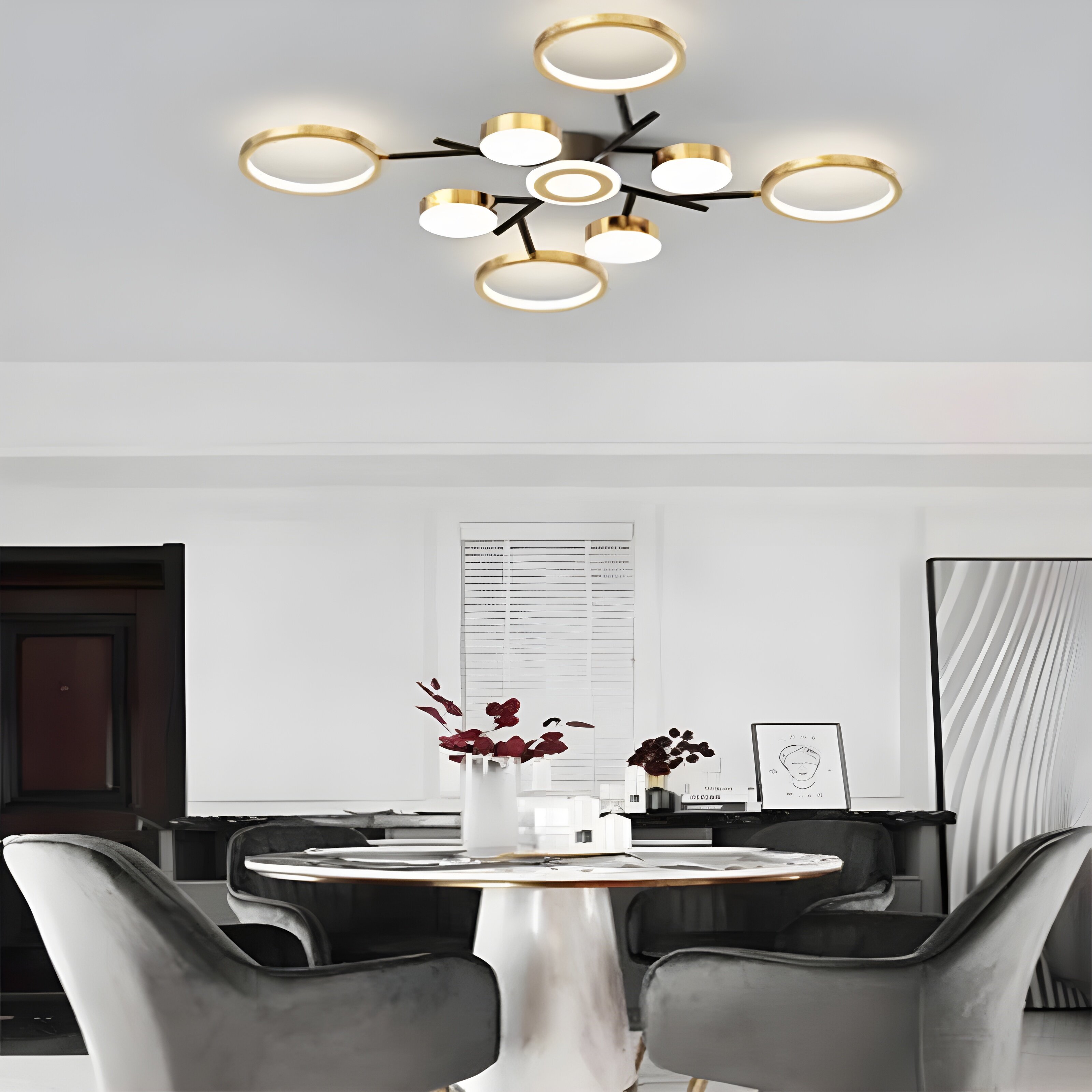 Lustra LED cu Telecomanda, 170W, 3 tipuri de lumina, Negru/Auriu