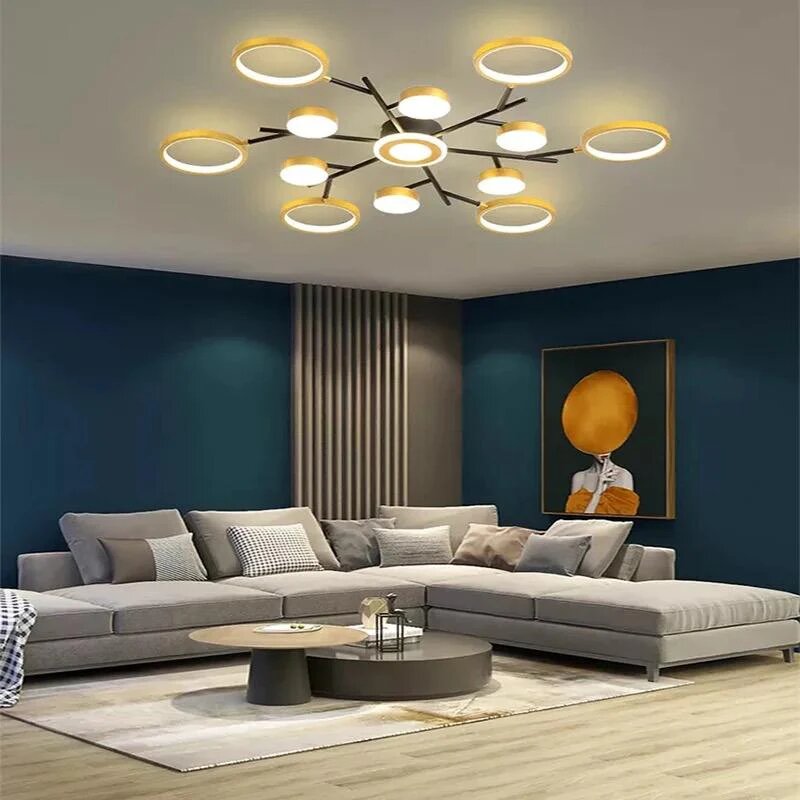 Lustra LED cu Telecomanda, 246W, 3 tipuri de lumina, Negru/Auriu