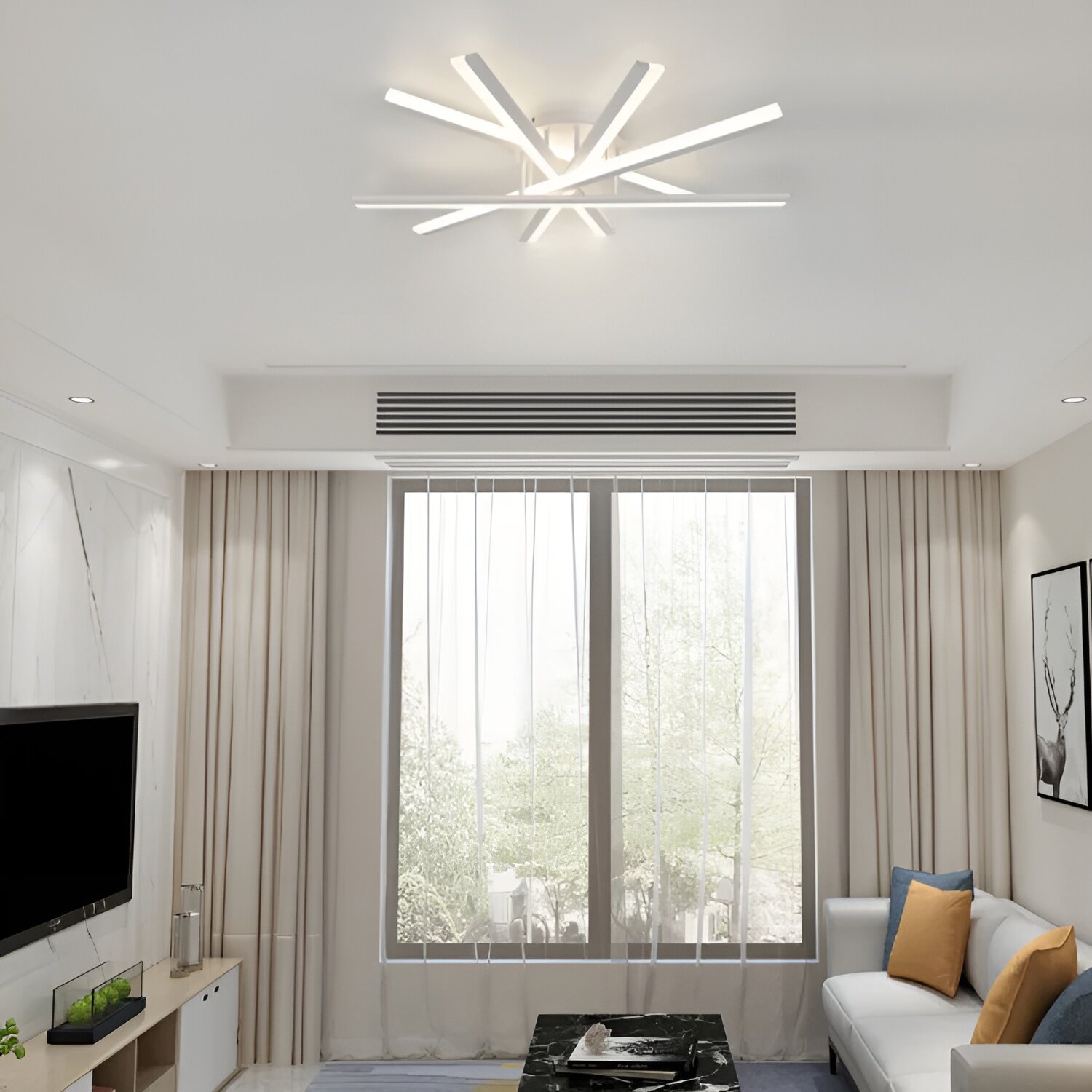 Lustra LED cu Telecomanda, 95W, 3 tipuri de lumina, Alb