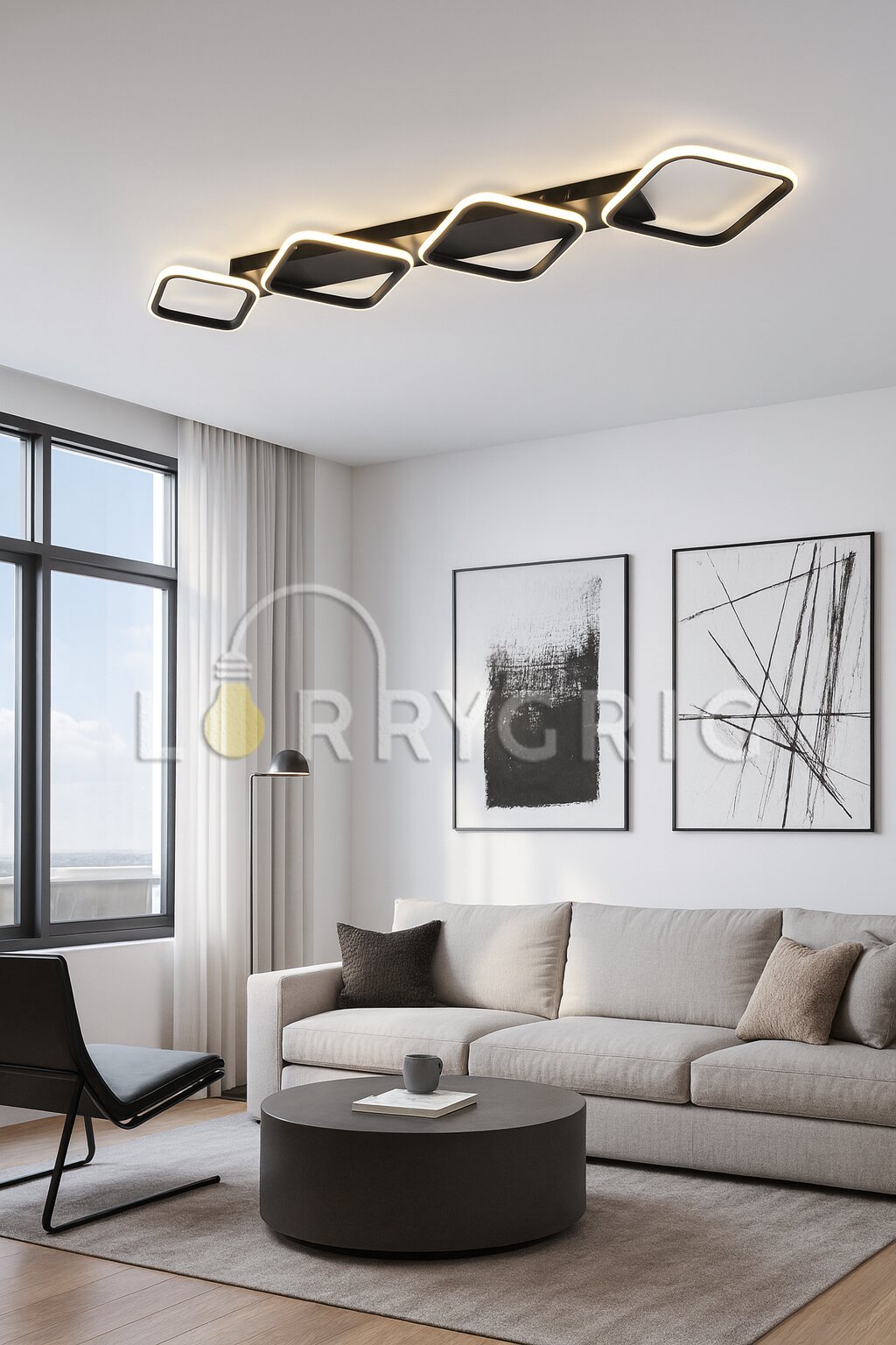 Lustra LED, 104W, 3 tipuri de lumina, Negru