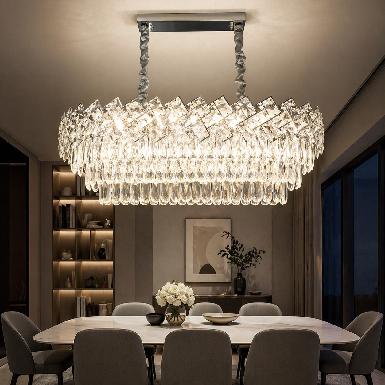 Candelabru Cristal, 80x30CM, 8 x E27, Argintiu
