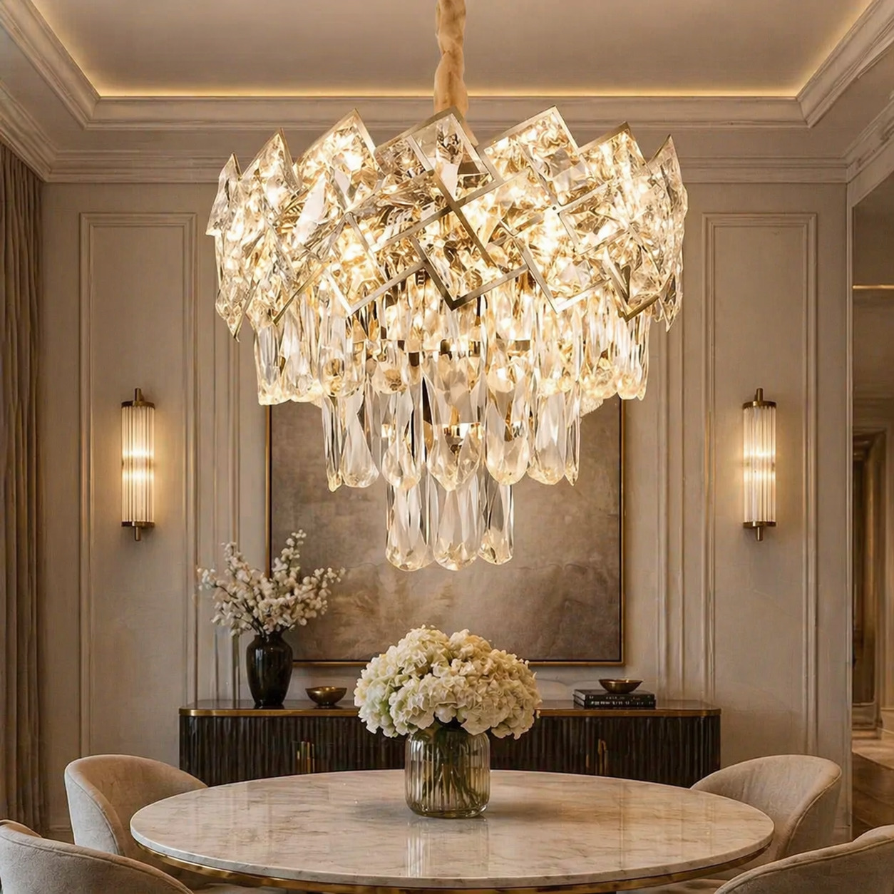 Candelabru Cristal, 30cm, 4 x E27, Auriu
