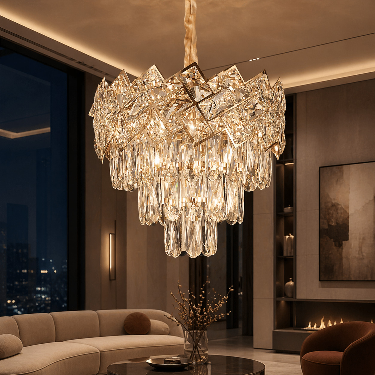 Candelabru Cristal, 30cm, 4 x E27, Auriu