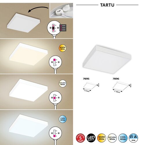 Plafoniera Tartu LED, 18W, 1800lm, lumina reglabila (2800K - 6000K), IP44
