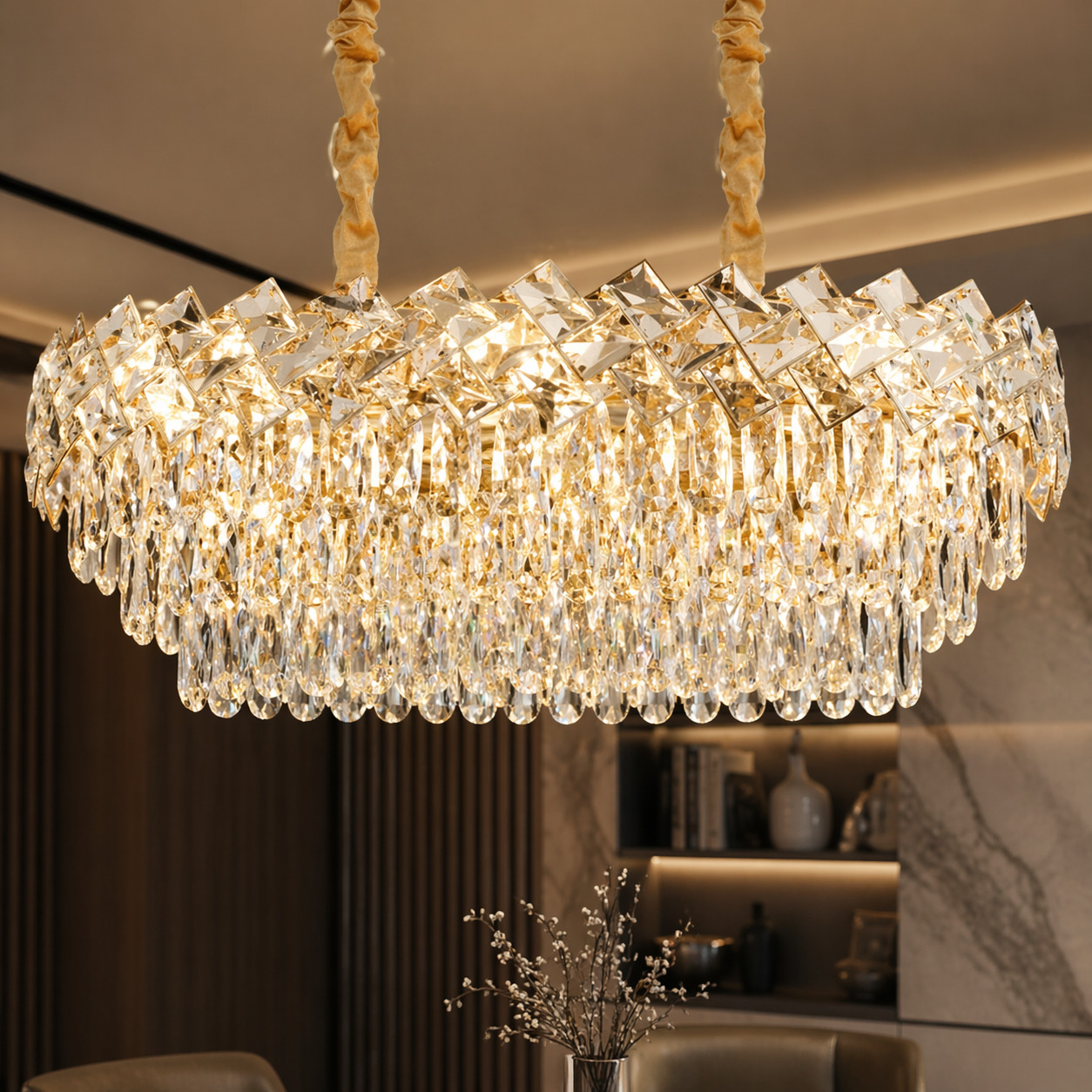 Candelabru Cristal, 80x30CM, 8 x E27, Auriu