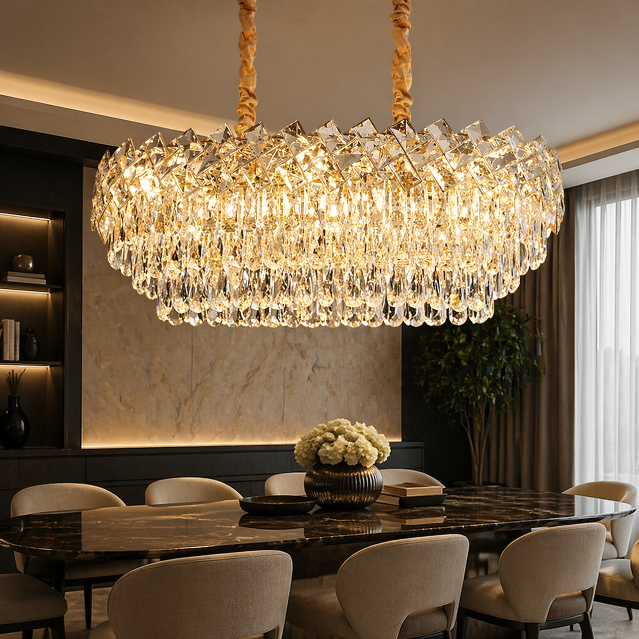 Candelabru Cristal, 80x30CM, 8 x E27, Auriu