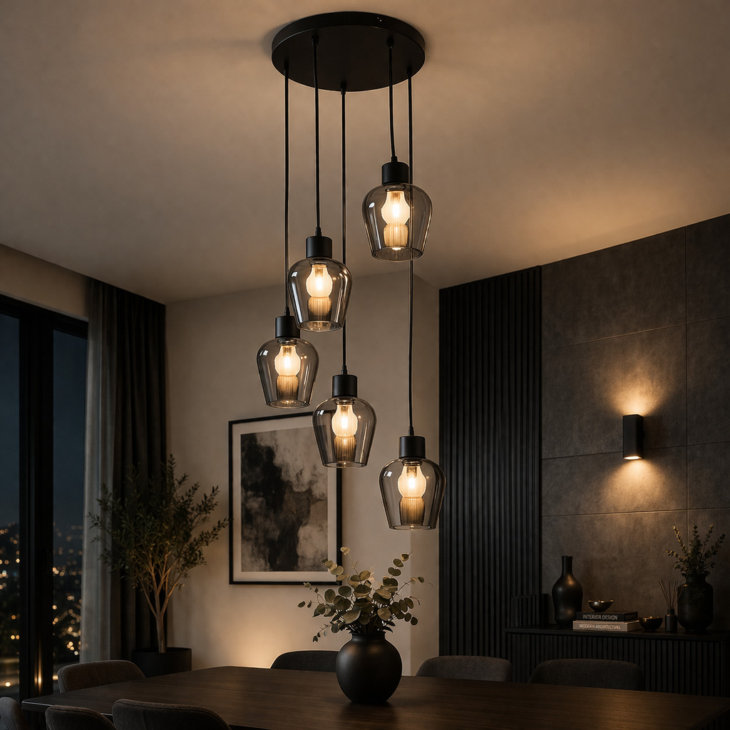 Lustra Suspendata Florian, 5 x E27, Negru