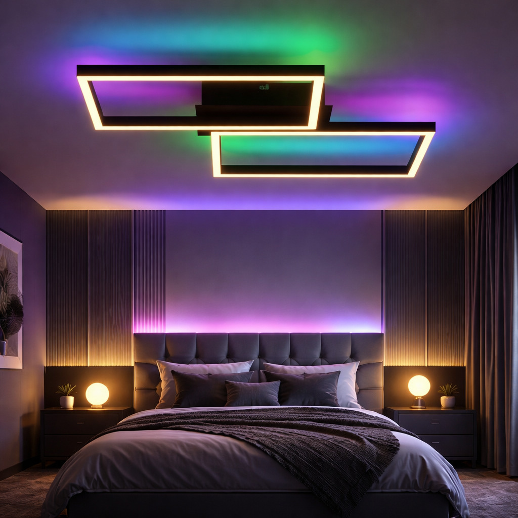 Lustra LED Ludano cu Telecomanda, 40W, RGB, Negru