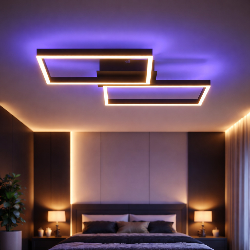 Lustra LED Ludano cu Telecomanda, 40W, RGB, Negru