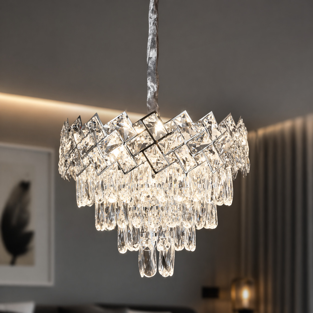 Candelabru Cristal, 40cm, 5 x E27, Argintiu