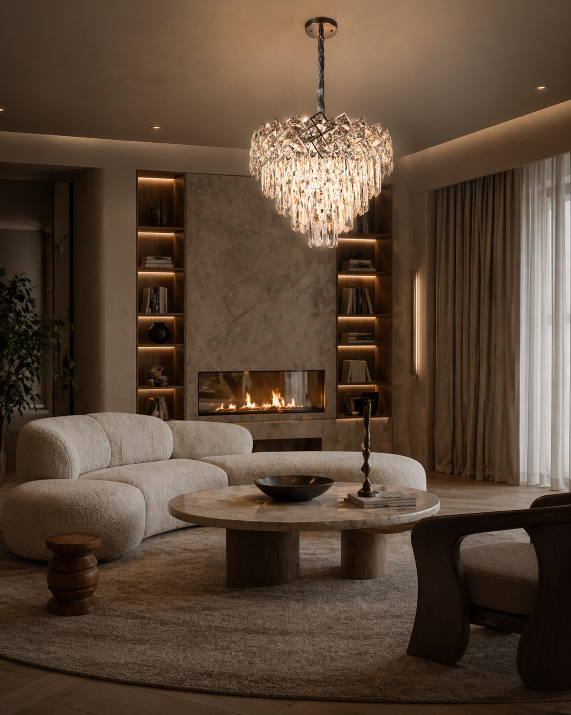 Candelabru Cristal, 40cm, 5 x E27, Argintiu