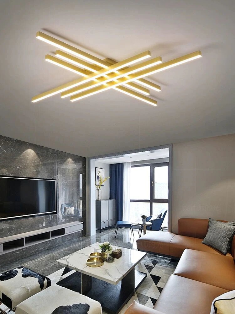 Lustra LED cu Telecomanda, 146W, 3 tipuri de lumina, Auriu