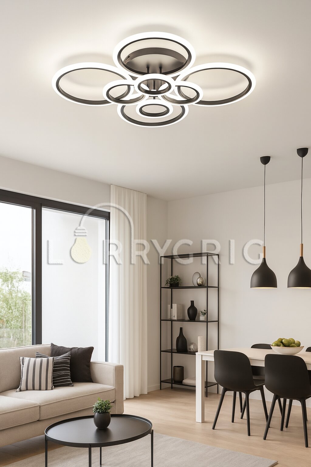 Lustra LED cu Telecomanda, 208W, 3 tipuri de lumina, Negru