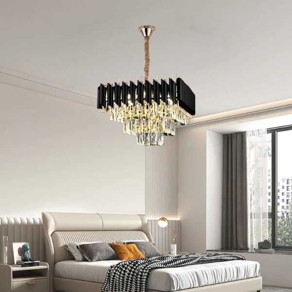 Candelabru Cristal, 30x30cm, 3 x E27, Negru/Auriu