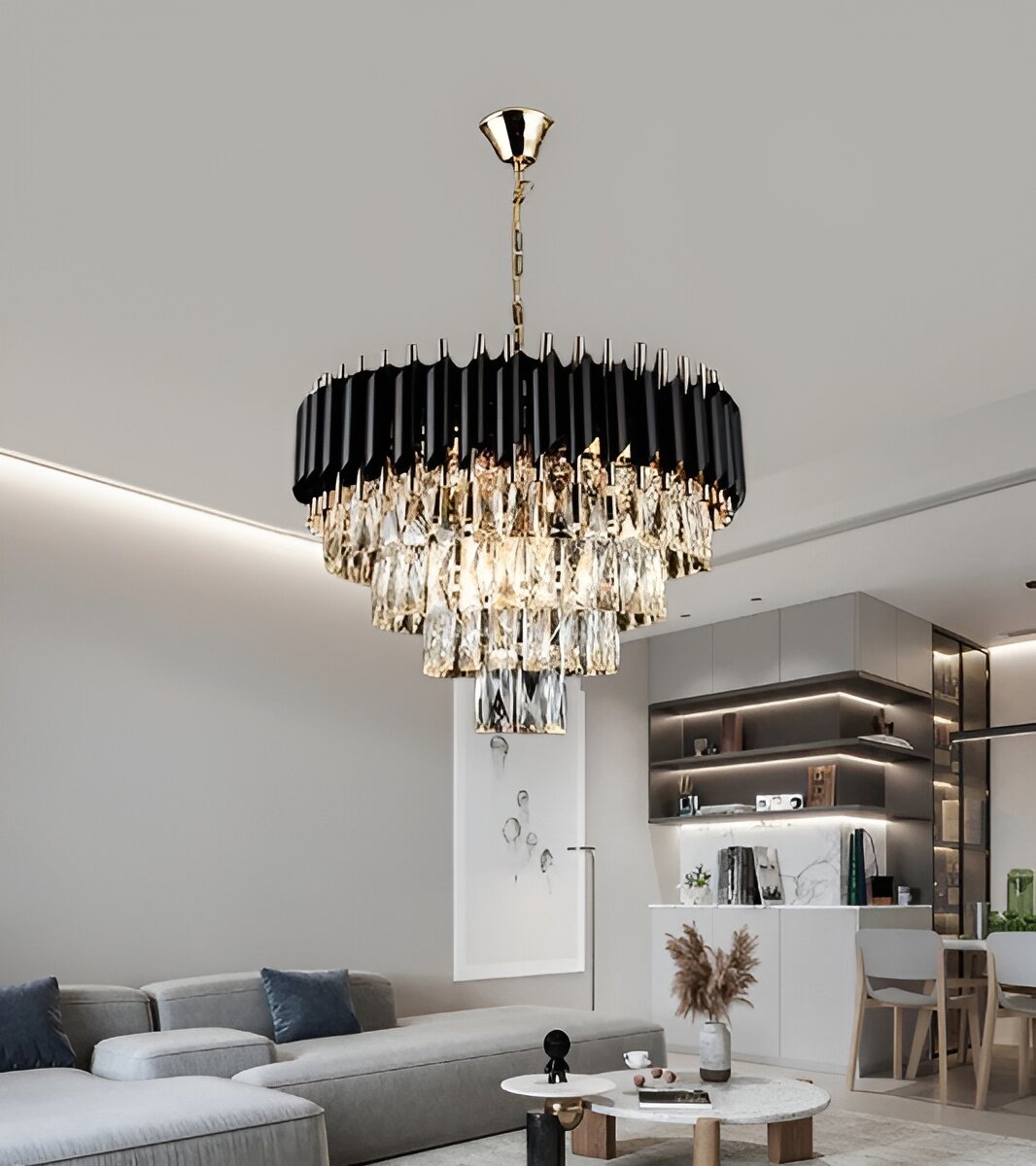 Candelabru Cristal, 50cm, 8 x E27, Negru/Auriu