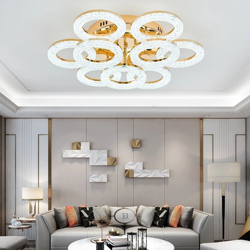 Lustra LED cu Telecomanda, 180W, 3 tipuri de lumina, Auriu