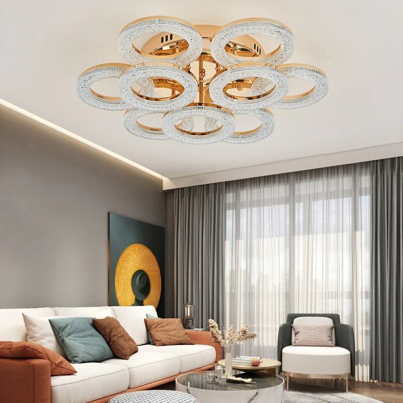 Lustra LED cu Telecomanda, 180W, 3 tipuri de lumina, Auriu