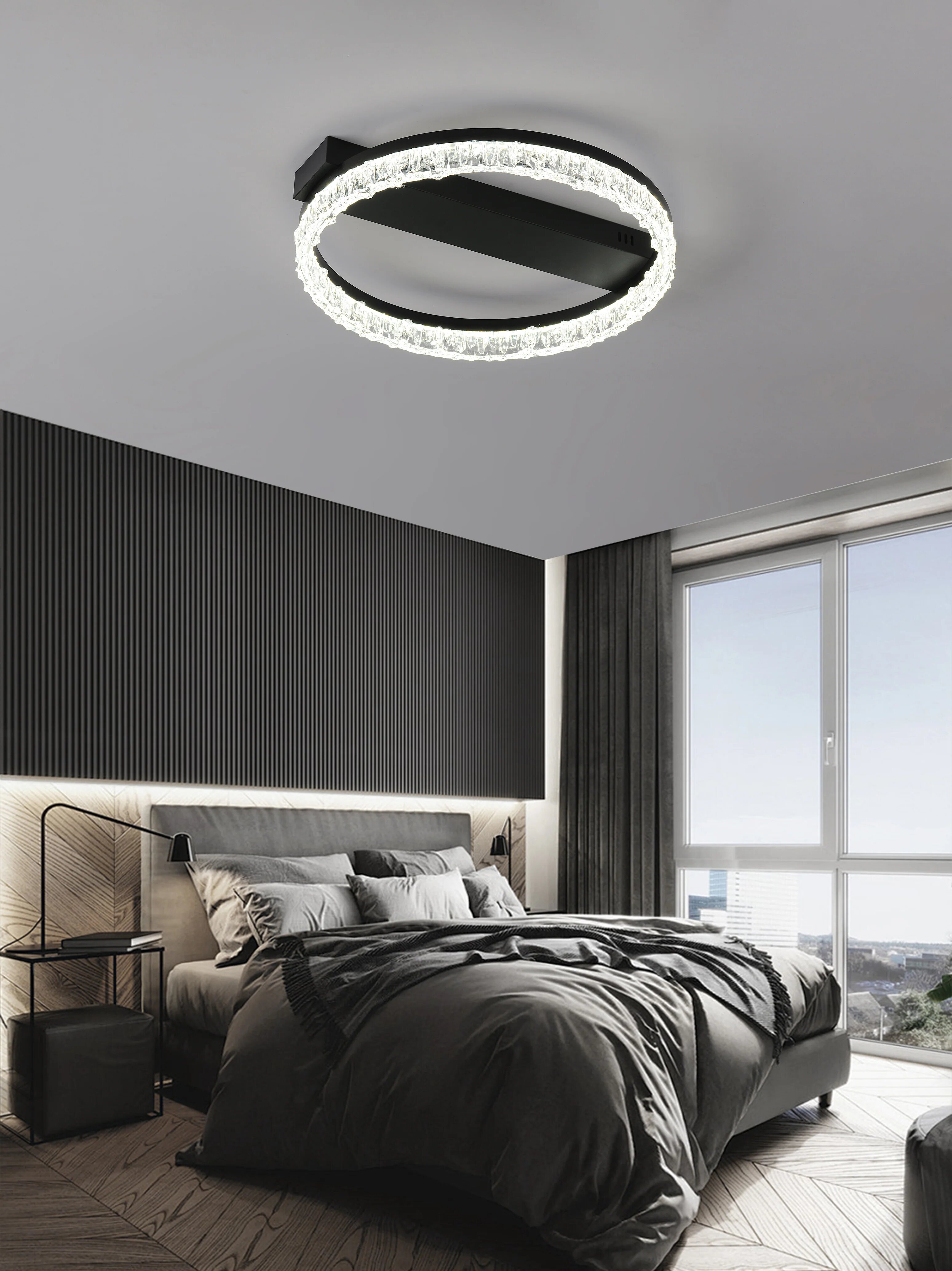 Lustra LED cu Telecomanda, 80W, 3 tipuri de lumina, Negru