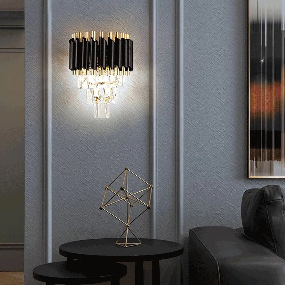 Aplica Cristal, 2 x E27, Negru/Auriu