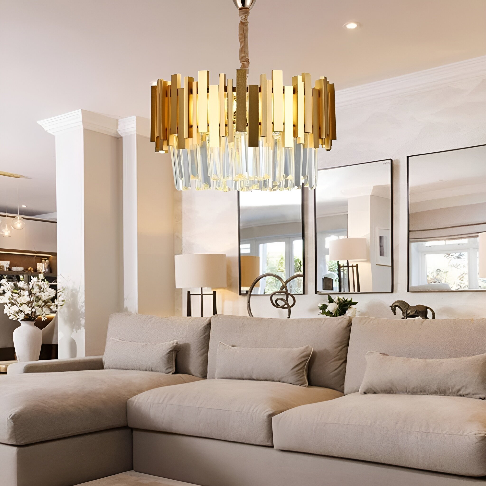 Candelabru Cristal, 30cm, 3 x E27, Auriu