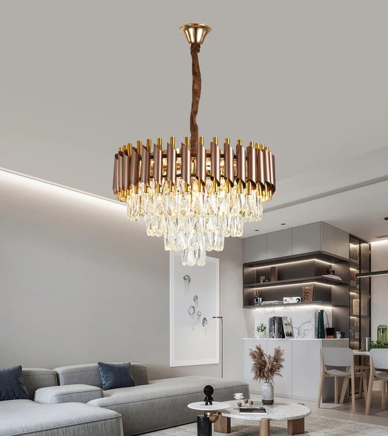Candelabru Cristal, 50cm, 8 x E27, Maro/Auriu