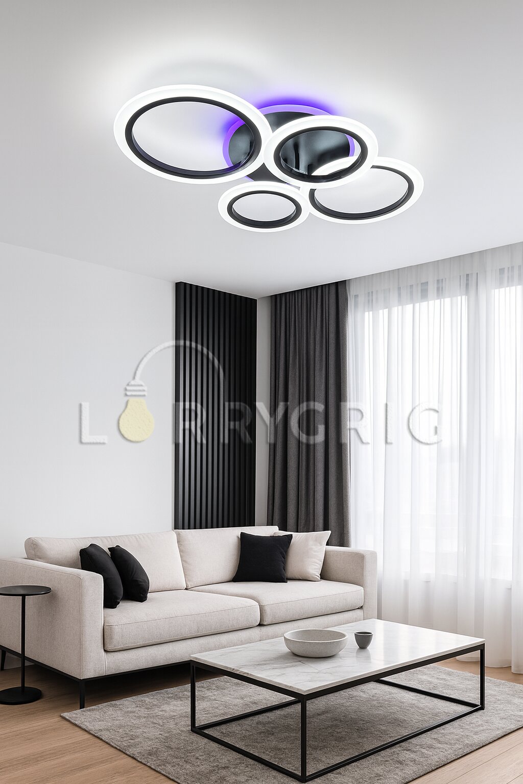 Lustra LED cu Telecomanda RGB, 72W + 20W RGB, 3 tipuri de lumina, Negru