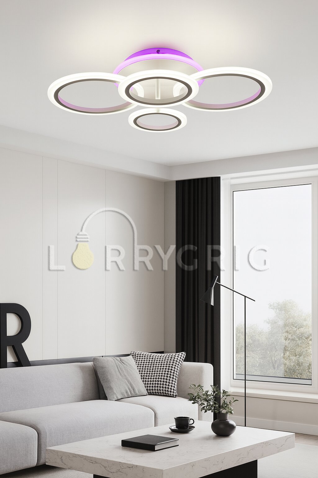 Lustra LED cu Telecomanda RGB, 72W + 20W RGB, 3 tipuri de lumina, Alb