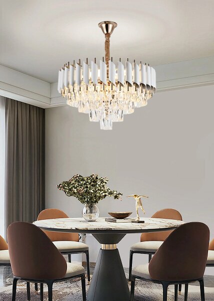 Candelabru Cristal, 30cm, 3 x E27, Alb/Auriu