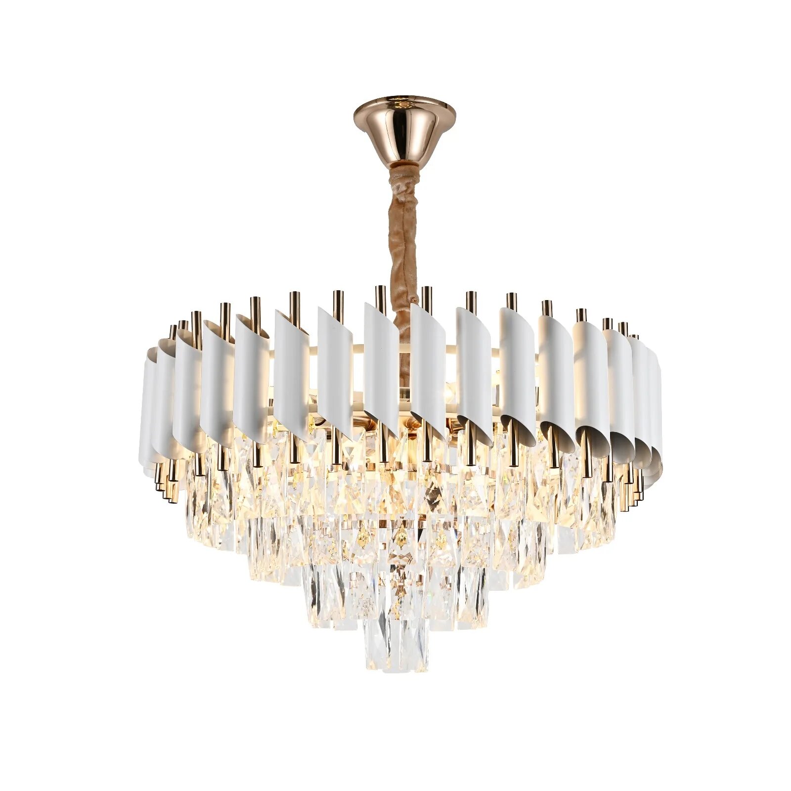 Candelabru Cristal, 30cm, 3 x E27, Alb/Auriu