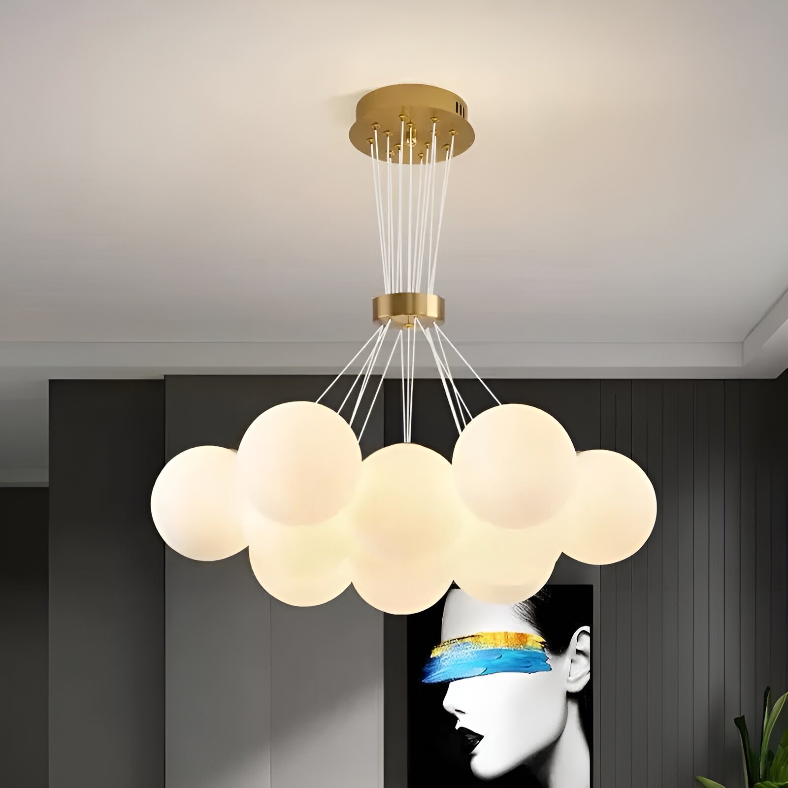 Pendul cu Abajururi, 9 x E27, Auriu
