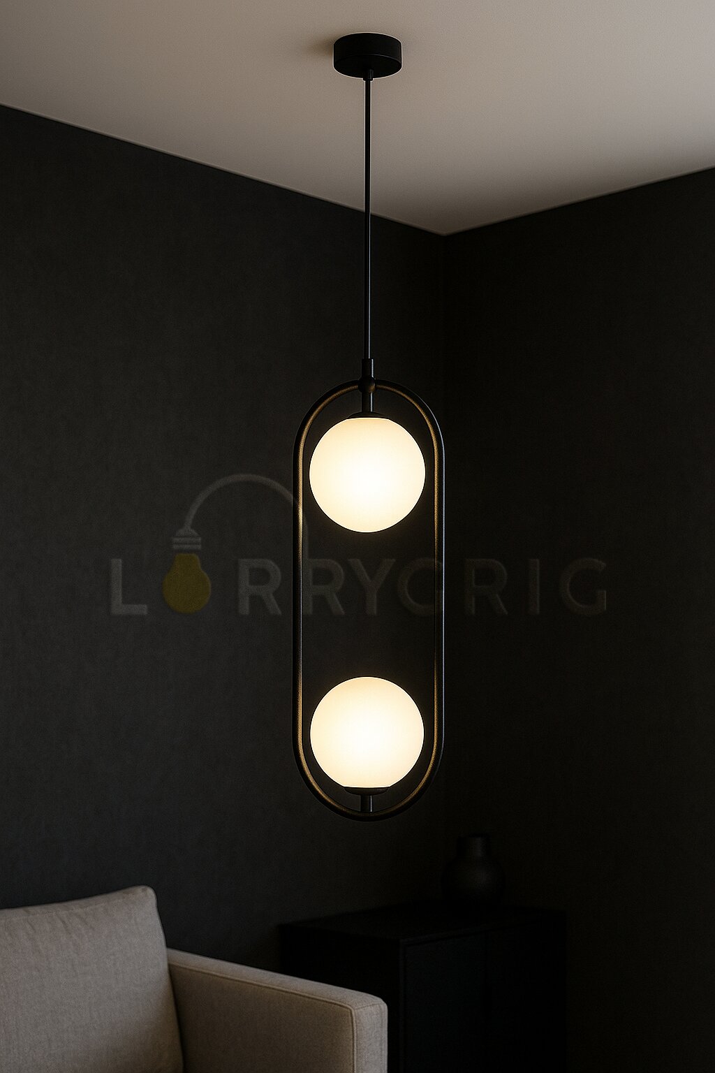 Pendul cu abajur, 2 x E14, Negru