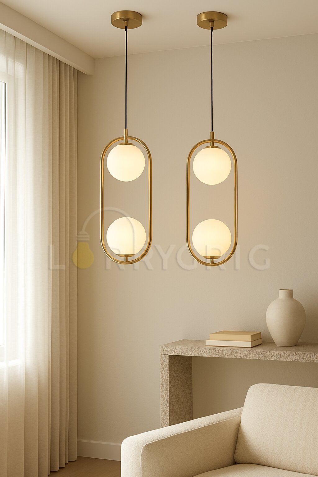Pendul cu abajur, 2 x E14, Auriu
