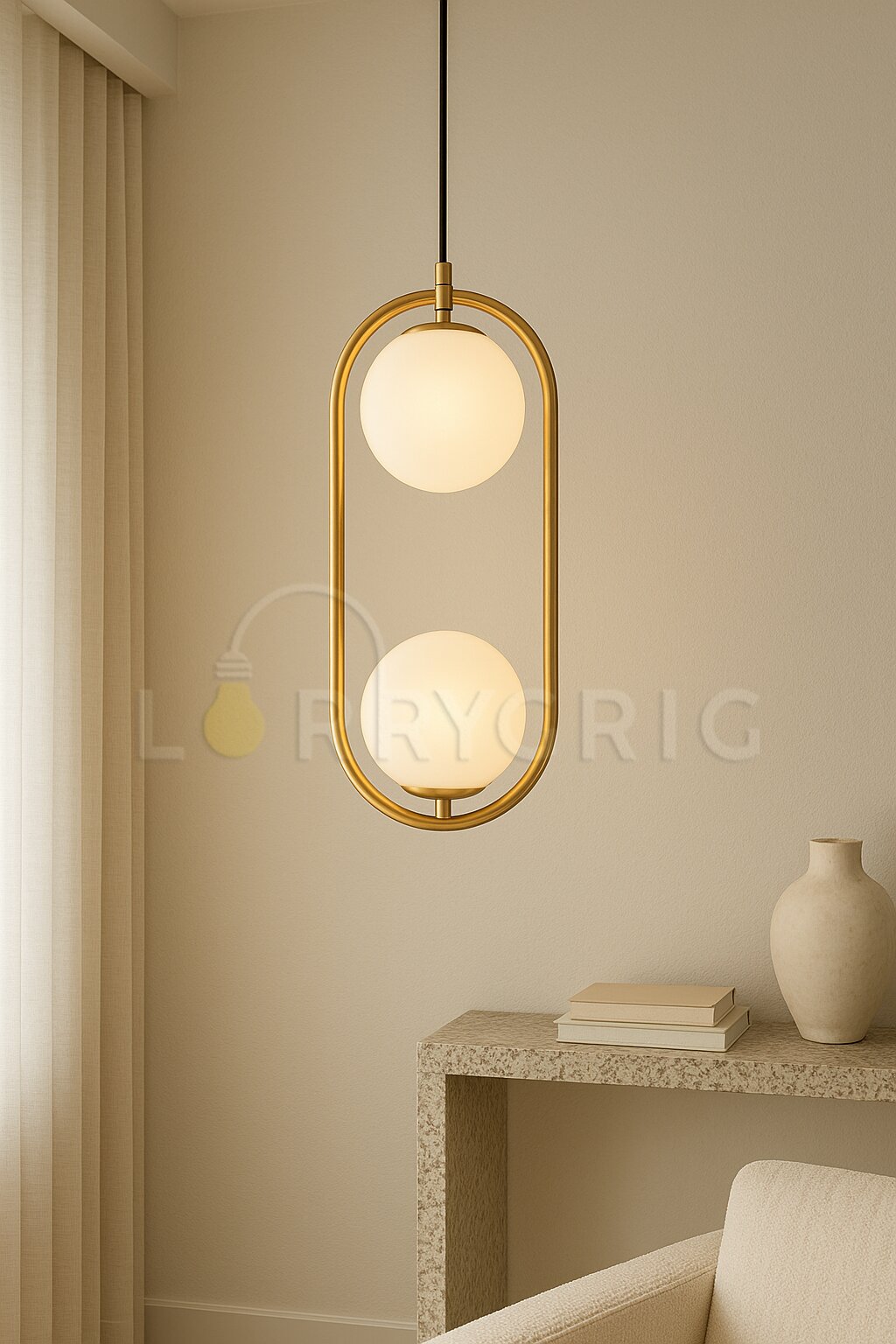 Pendul cu abajur, 2 x E14, Auriu