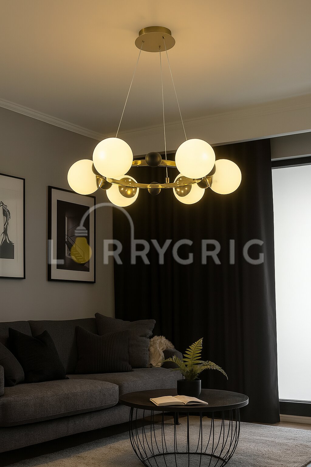 Pendul cu abajur, 6 x E27, Auriu