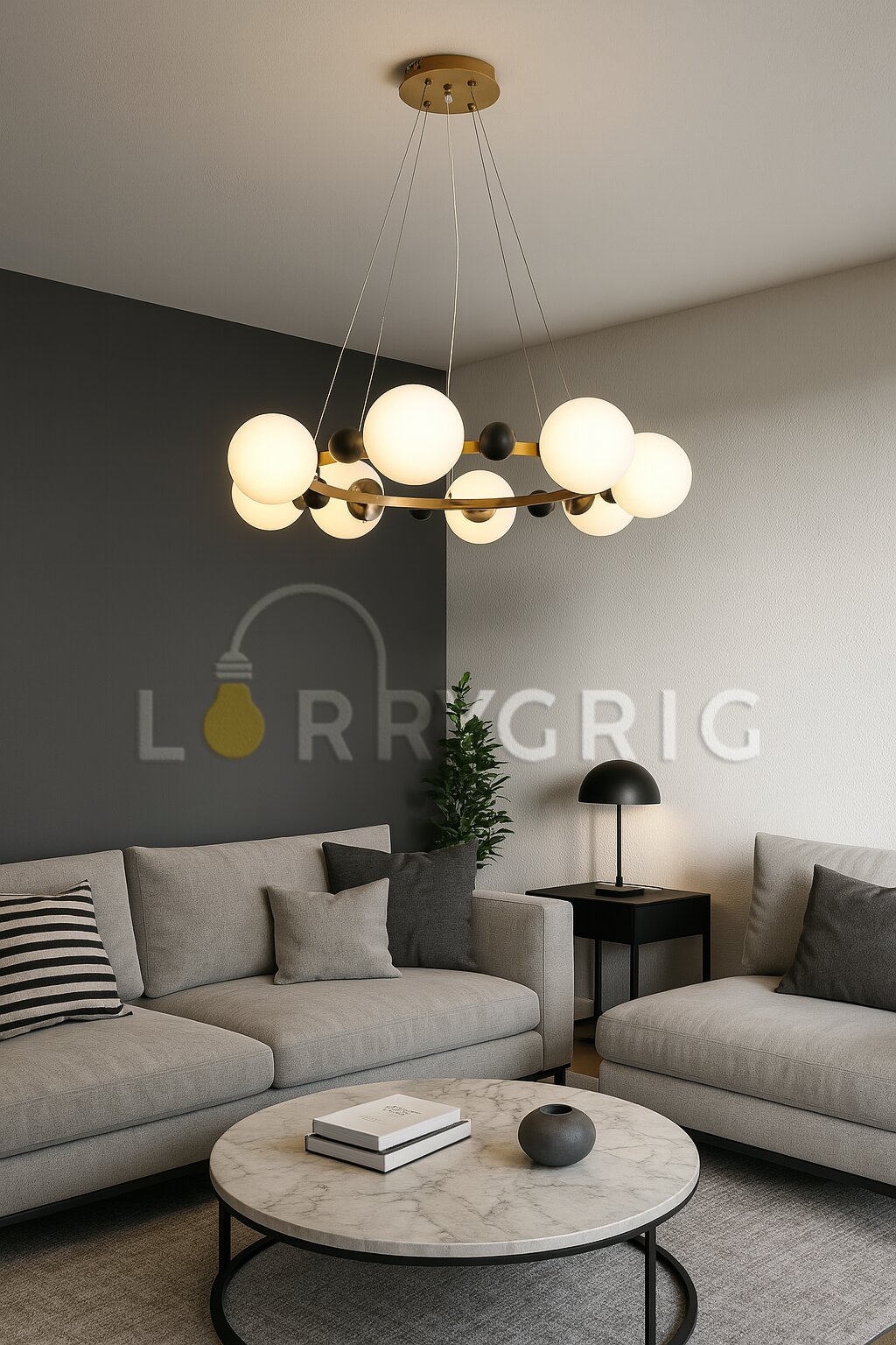 Pendul cu abajur, 8 x E27, Auriu