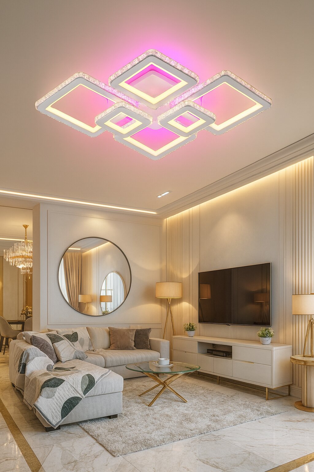 Lustra LED Cristal cu Telecomanda RGB, 244W + 60W, 3 tipuri de lumina, Alb