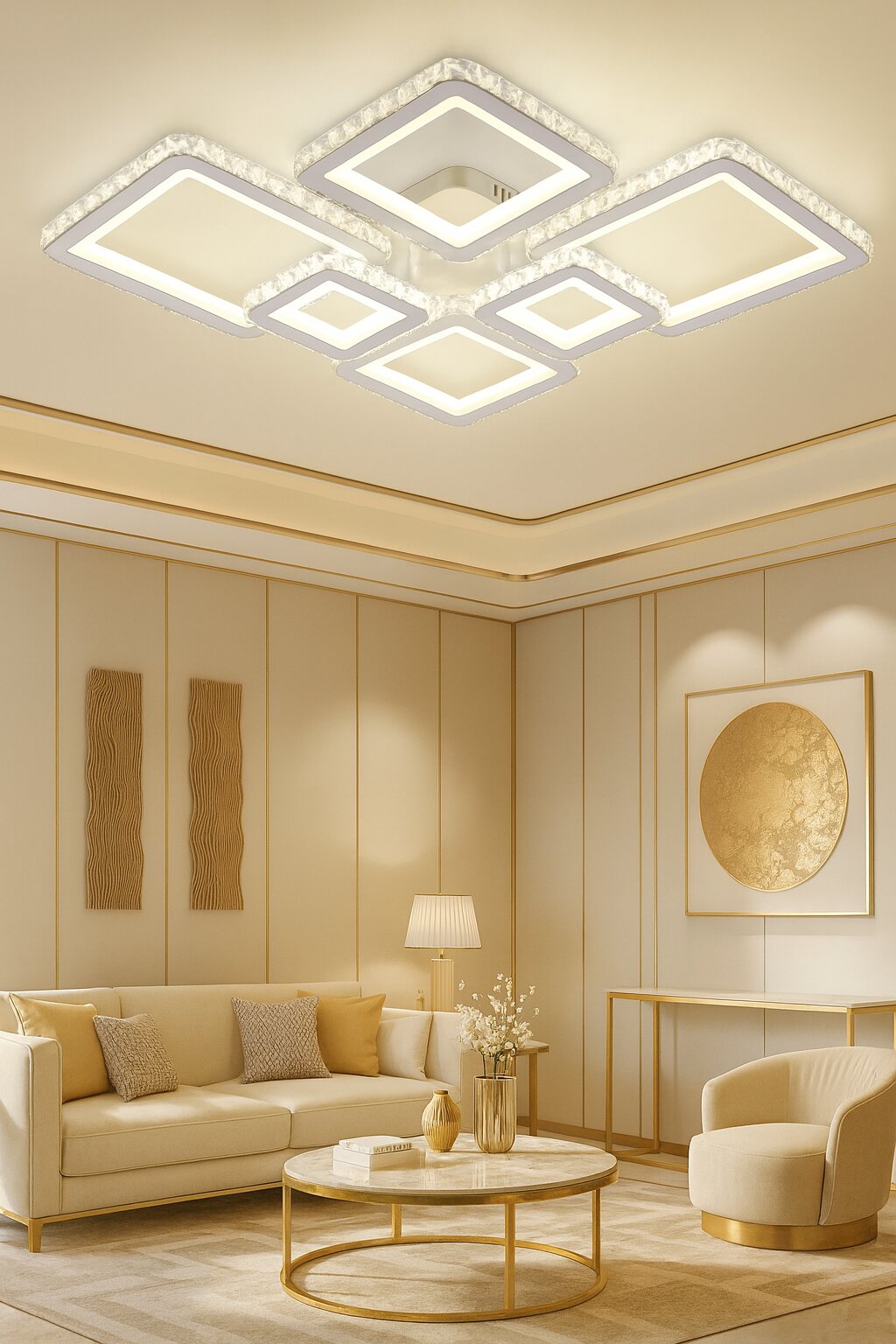 Lustra LED Cristal cu Telecomanda RGB, 244W + 60W, 3 tipuri de lumina, Alb