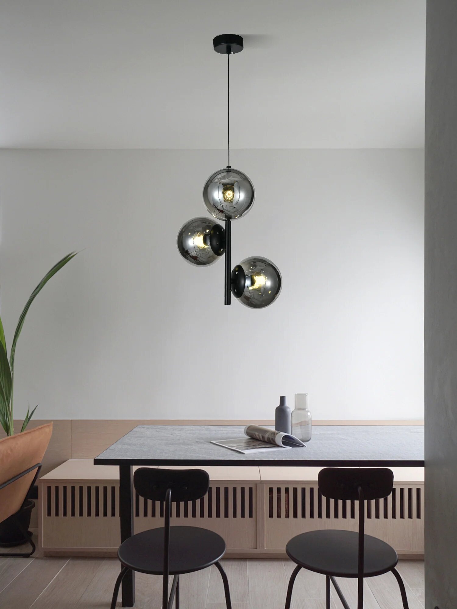 Pendul Luna cu abajur, 3 x E27, Negru