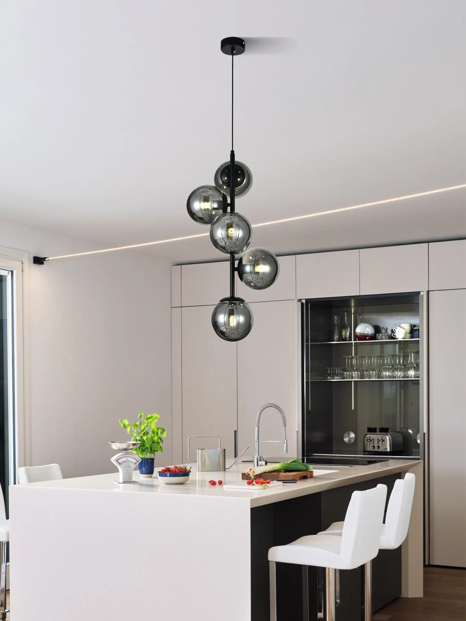 Pendul Luna cu abajur, 5 x E27, Negru